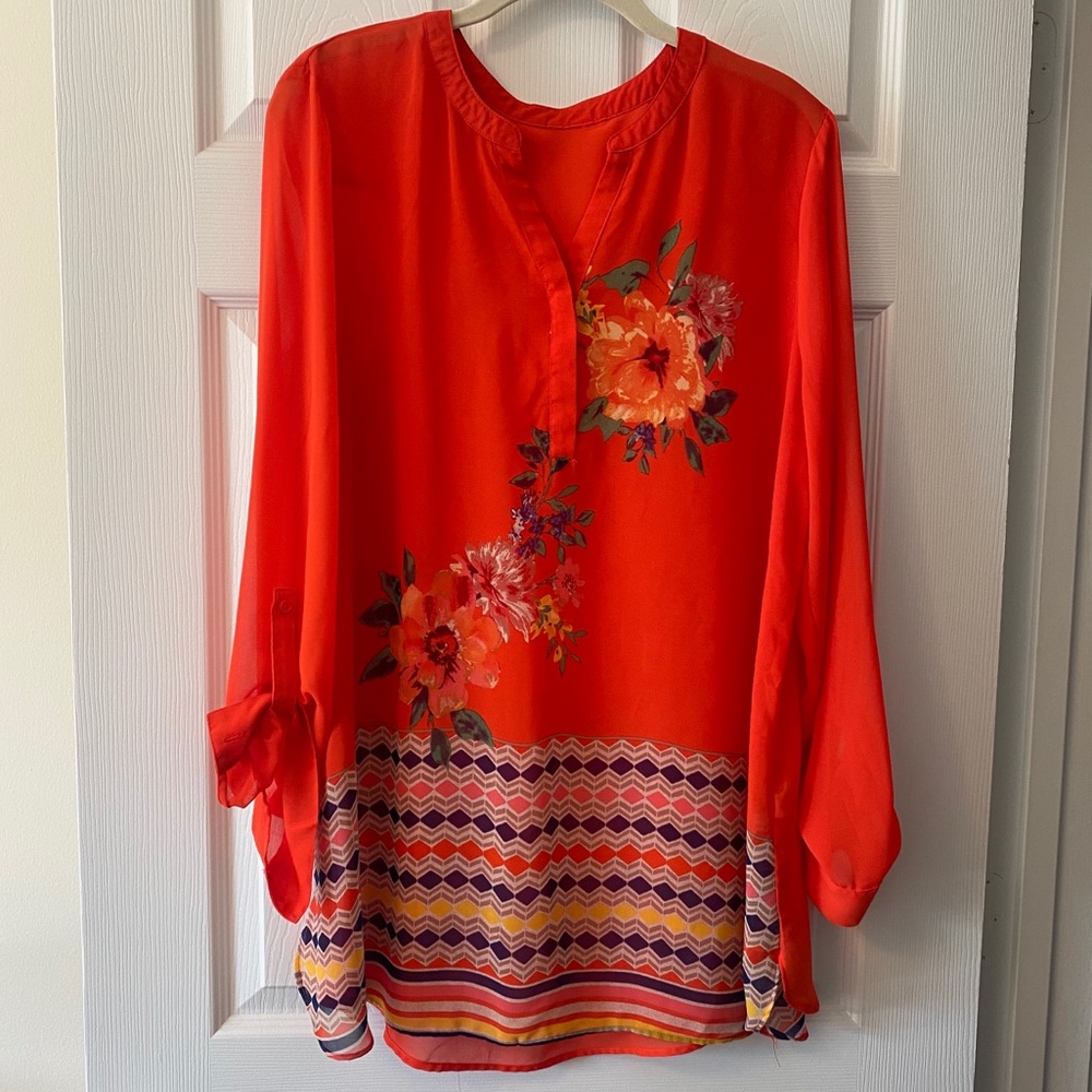 Cato Orange Floral Aztec Print Shirt